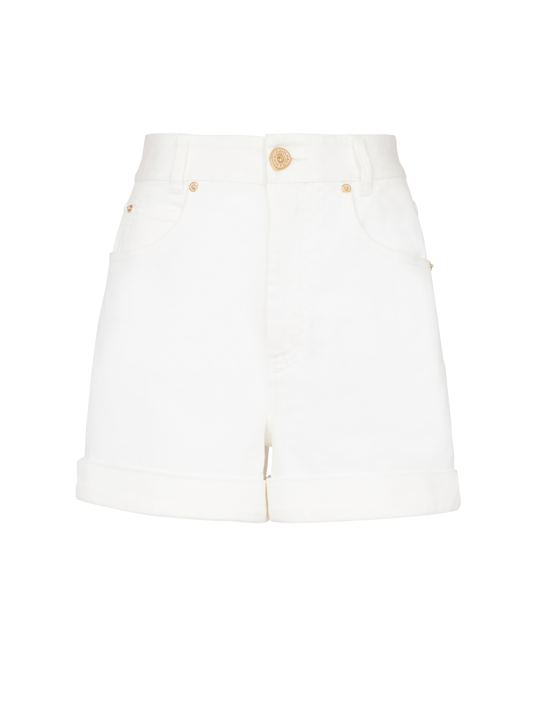 Shorts Jeans Branco com Detalhe Dourado