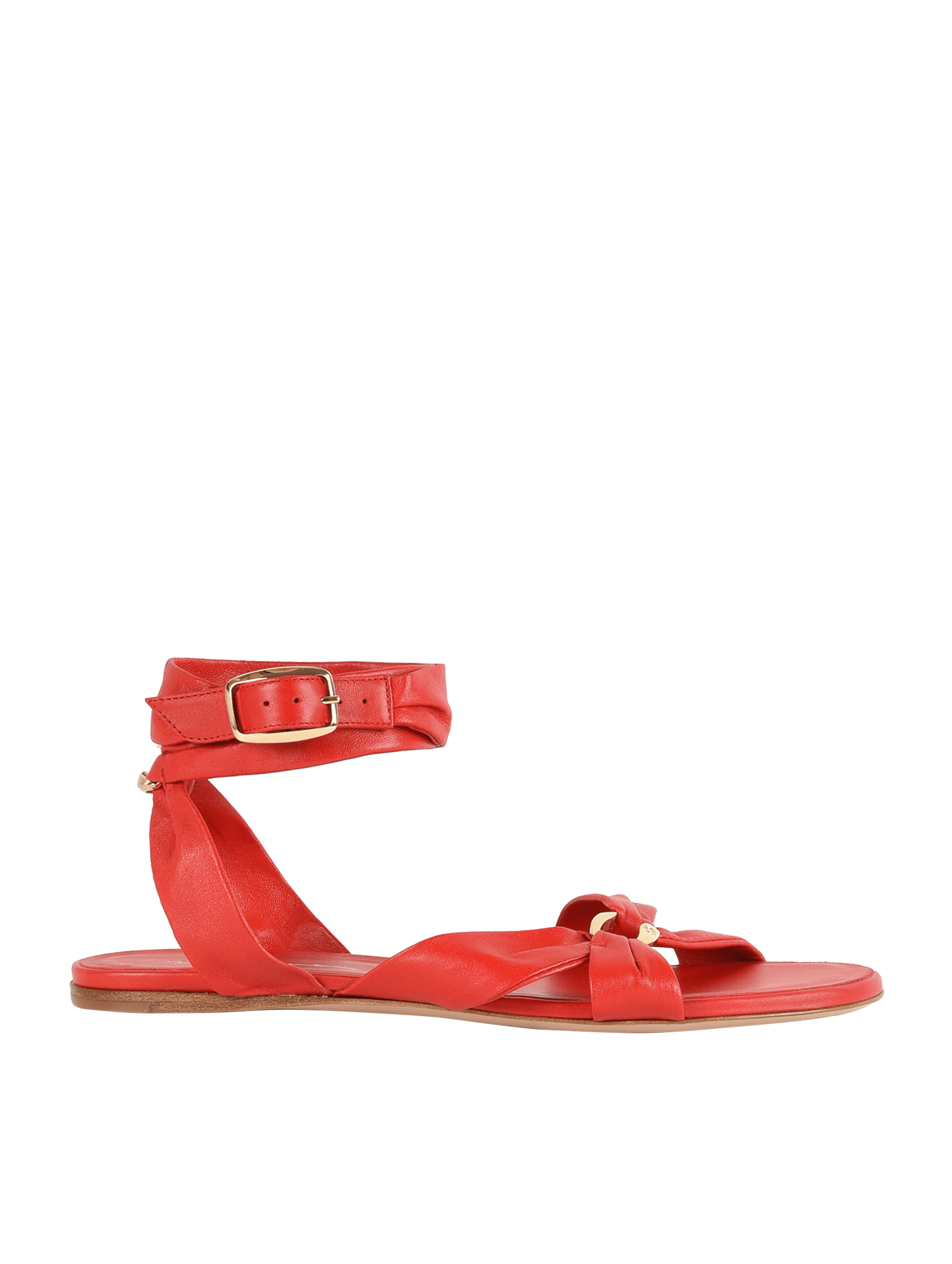Sandália de Couro com Detalhes de Metal Vermelha