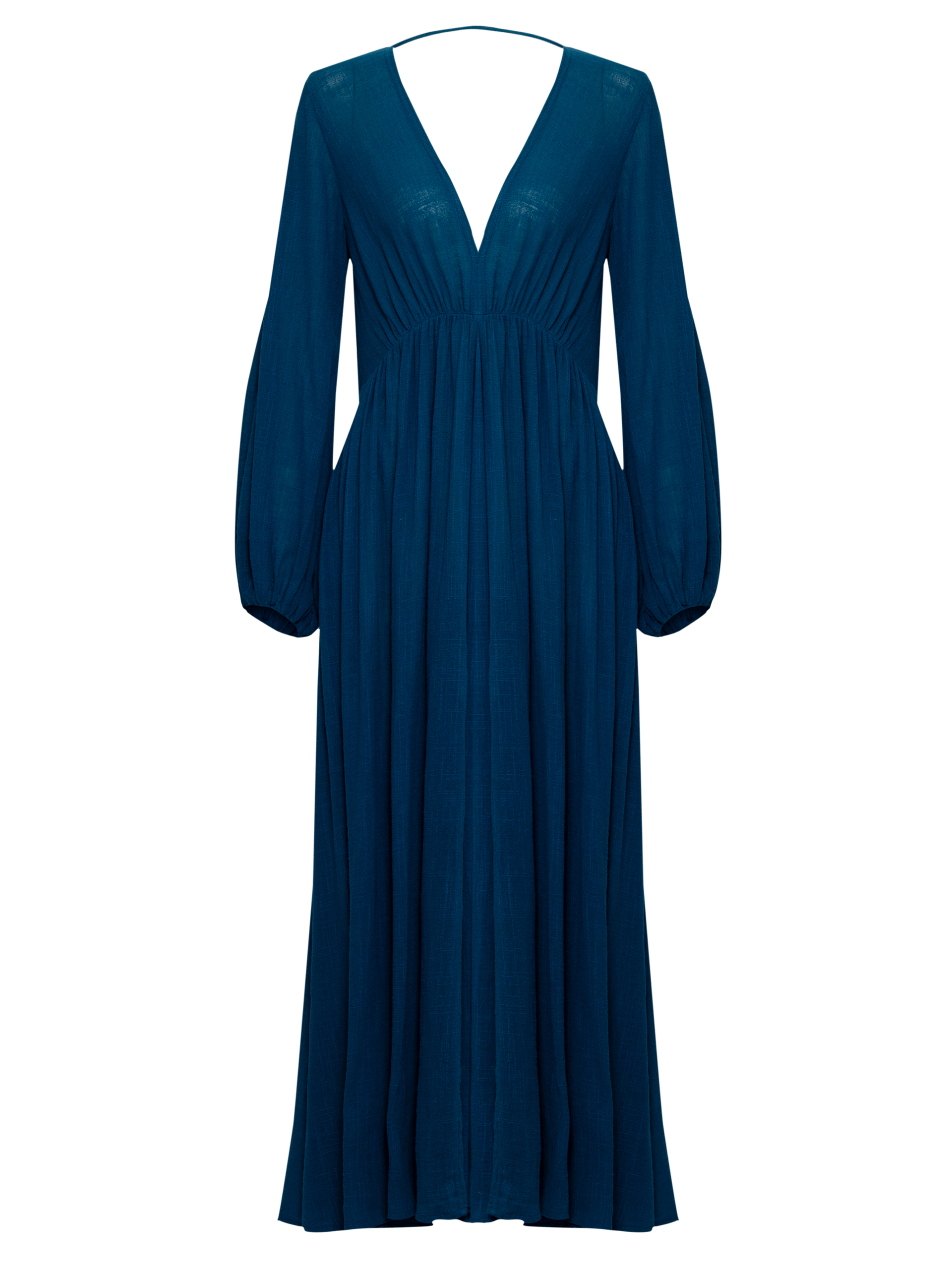 Vestido Longo Manga Longa Azul
